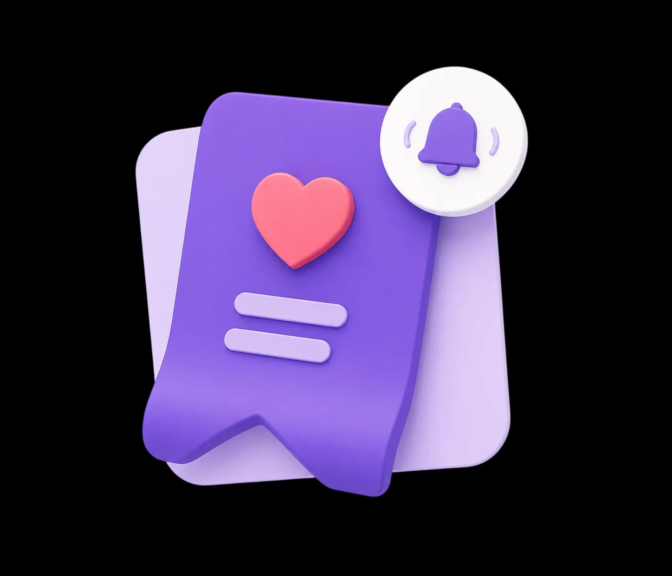 A saved-item ticket with a heart and a notification bell badge, representing tracking a product and getting alerted on your HAULS wishlist